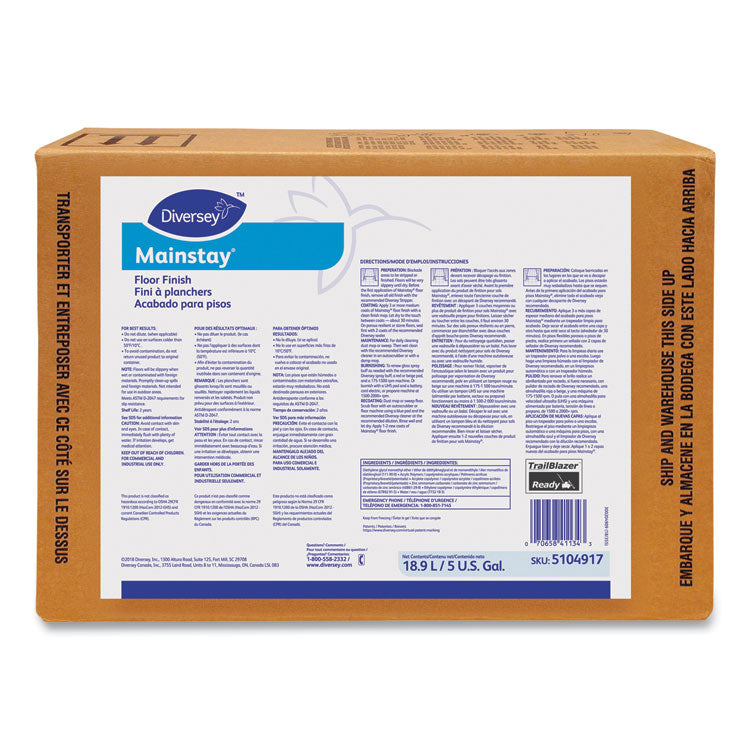 Mainstay Floor Finish, Liquid, 5 gal Envirobox