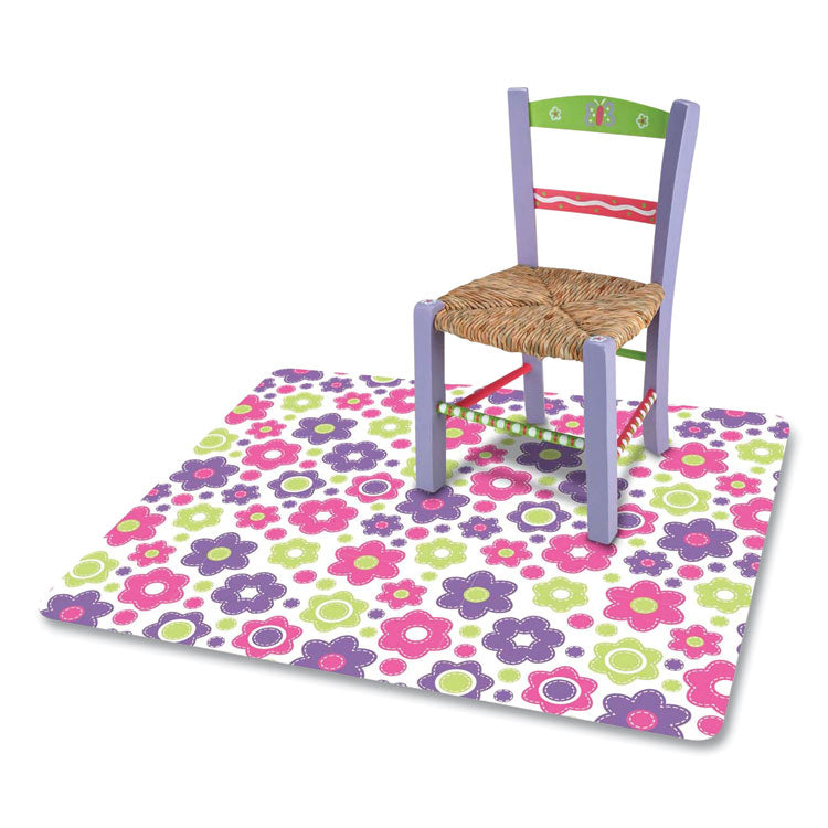 FashionMat Chair Mat for Flat Pile Carpeted and Hard Floors, Rectangular, Straight Edges, 35" x 40", Pink/Green/Purple