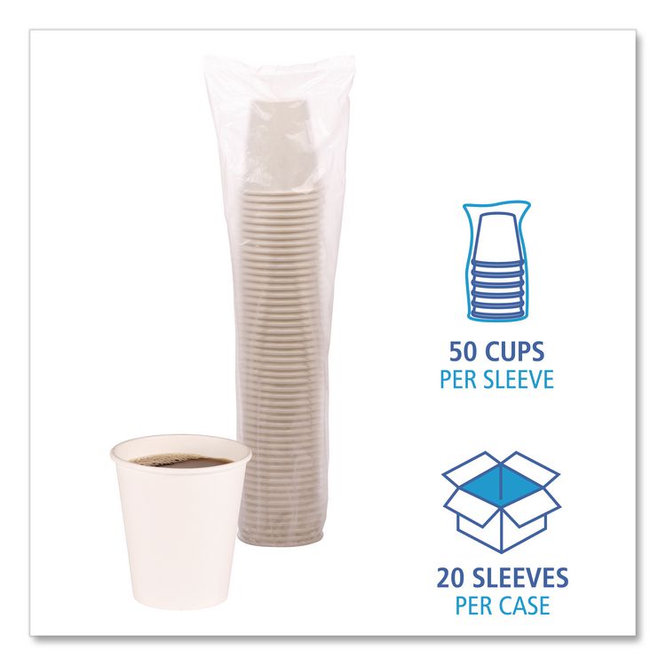 Paper Hot Cups, 10 oz, White, 50/Sleeve, 20 Sleeves/Carton