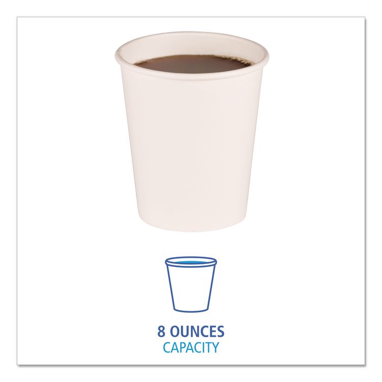 Paper Hot Cups, 8 oz, White, 50/Sleeve, 20 Sleeves/Carton
