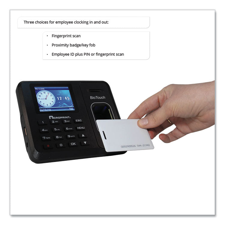 BioTouch Time Clock and Badges Bundle, 10,000 Employees, Black