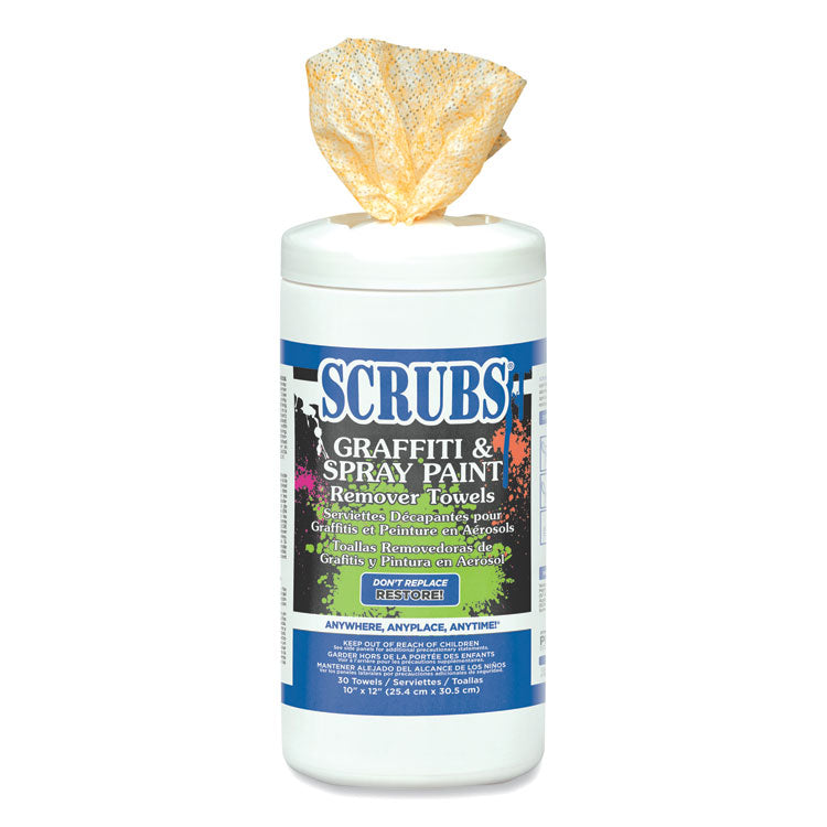 Graffiti and Spray Paint Remover Towels, Citrus, 10 x 12, Neutral Scent, White/Orange, 30/Canister, 6 Canisters/Carton