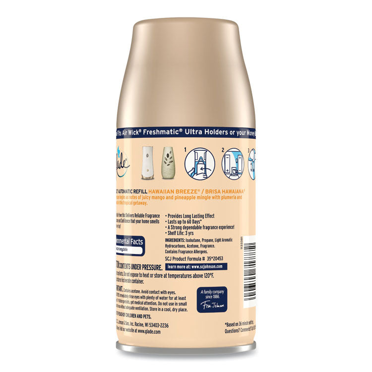 Automatic Air Freshener, Hawaiian Breeze, 6.2 oz Spray Can, 6/Carton