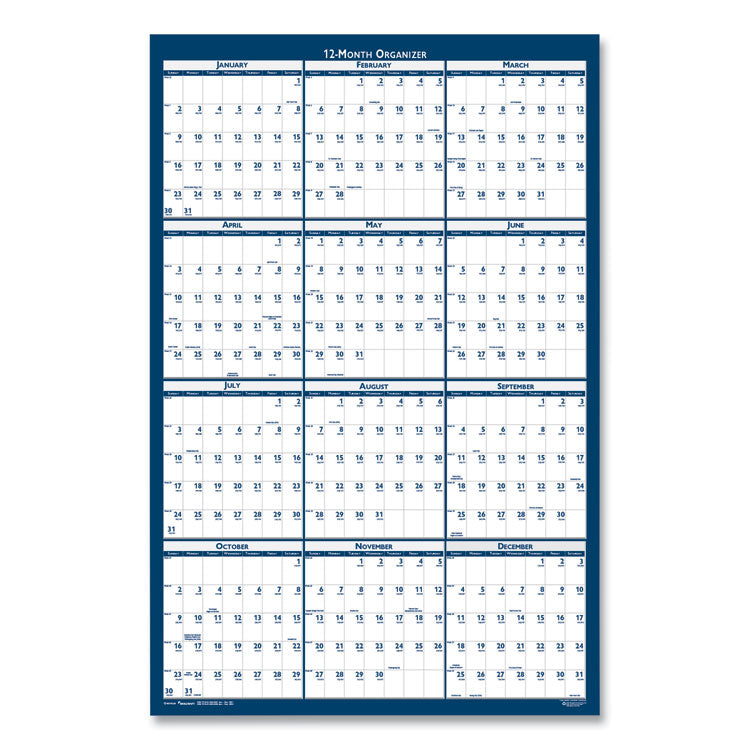 7510016956116, SKILCRAFT Two-Sided Dry Erase Wall Calendar, 24 x 37, White/Blue Sheets, 12-Month (Jan to Dec): 2026