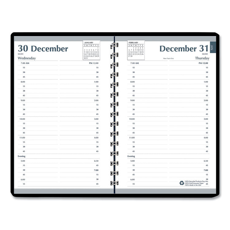 7530016935599, SKILCRAFT Daily Appointment Planner, 8 x 5, Black Cover, 12-Month (Jan to Dec): 2026