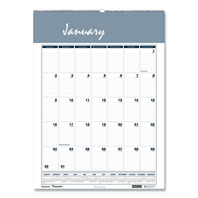 7510016935101, SKILCRAFT 12-Month Wall Calendar, 12 x 17, White/Blue/Gray Sheets, 12-Month (Jan to Dec): 2026