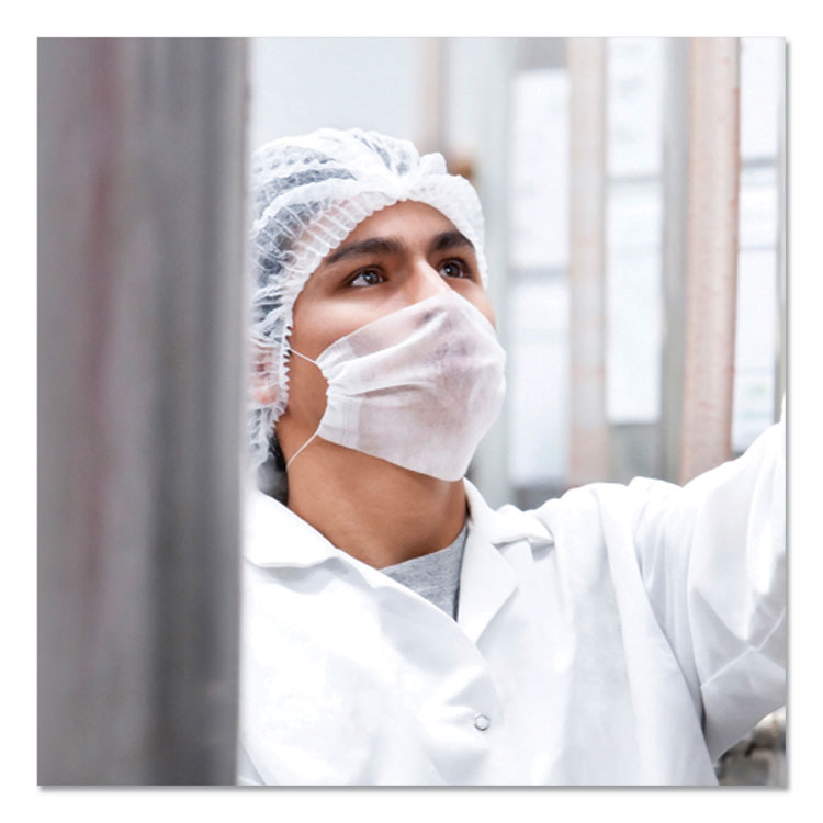 Latex-Free Operating Room Cap, Pleated, Spun-Bonded Polypropylene, 21", White, 100 Caps/Pack, 10 Packs/Carton
