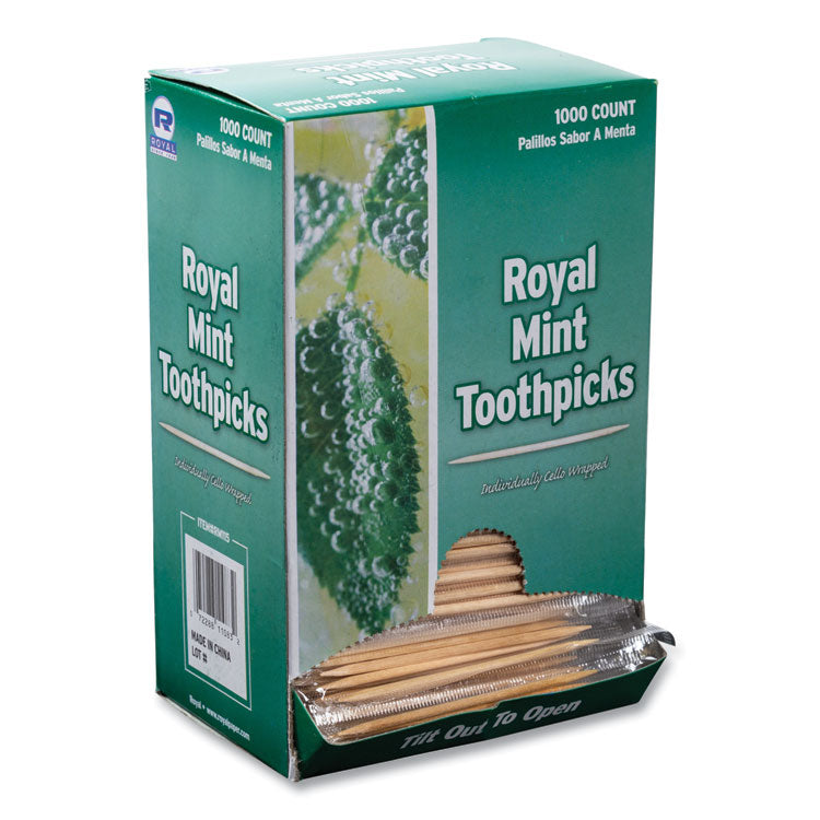 Cello-Wrapped Round Wood Toothpicks, Mint, 2.5", Natural, 1,000/Box, 15 Boxes/Carton