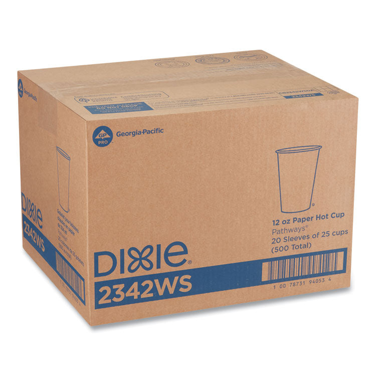 Pathways Paper Hot Cups, WiseSize, 12 oz, White/Brown, 25/Pack
