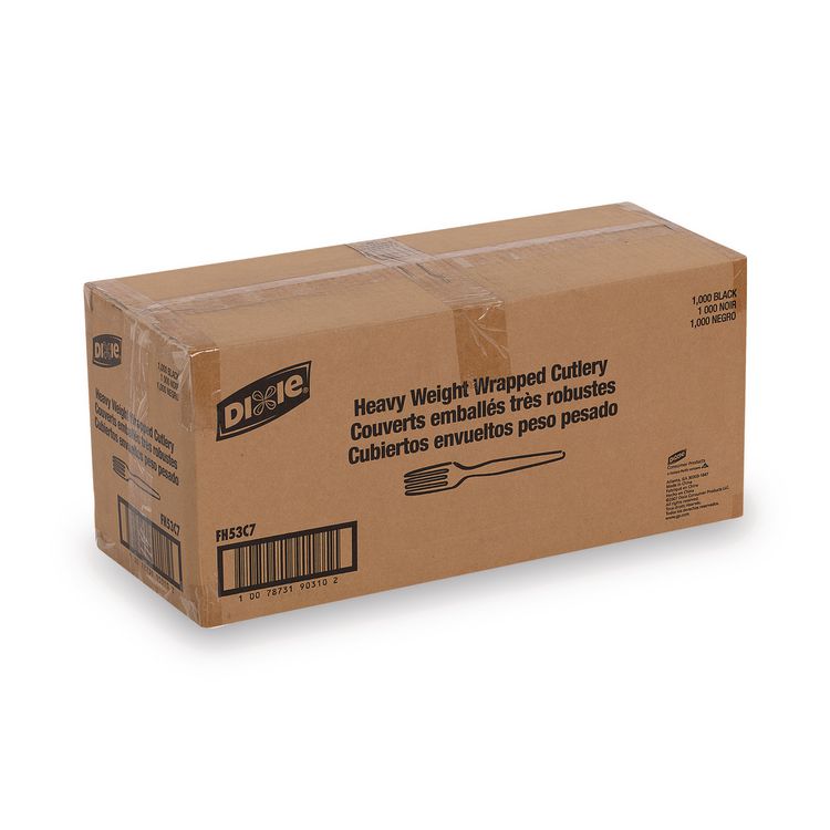 Individually Wrapped Heavyweight Forks, Plastic, Black, 1,000/Carton