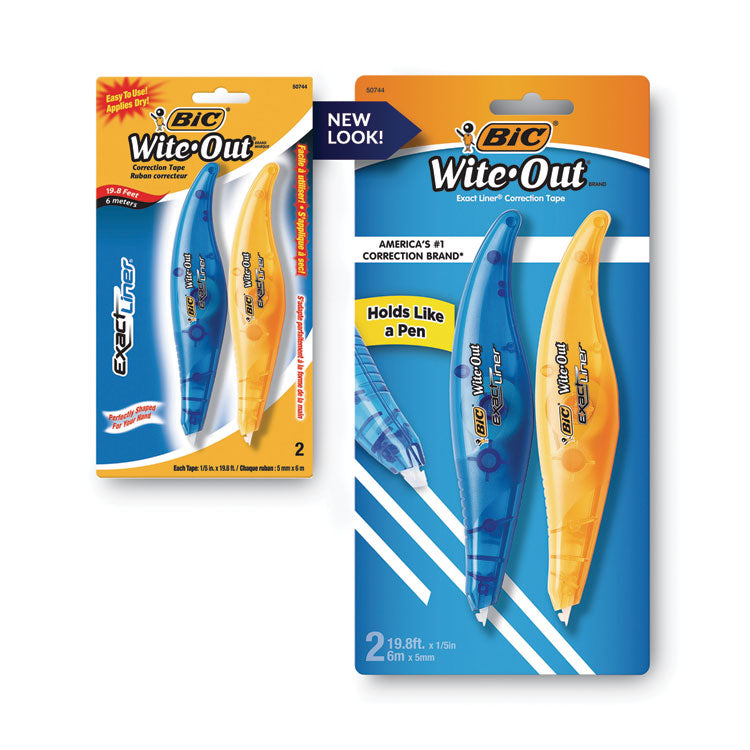 Wite-Out Brand Exact Liner Correction Tape, Non-Refillable, 0.2" x 19.67 ft, White Tape, Assorted Dispenser Colors, 2/Pack
