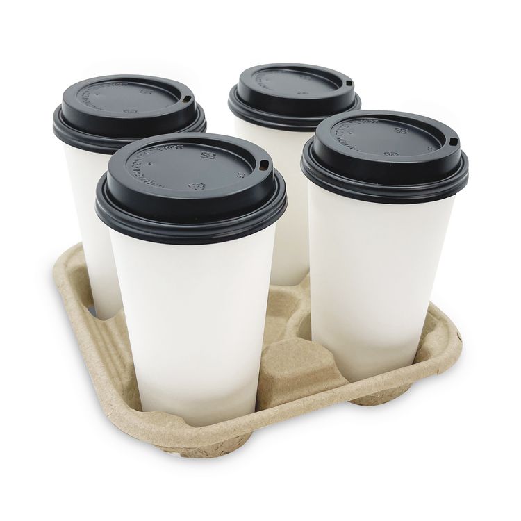 Cup Carrier Tray, 8 oz to 32 oz, Four Cups, Kraft, 300/Carton