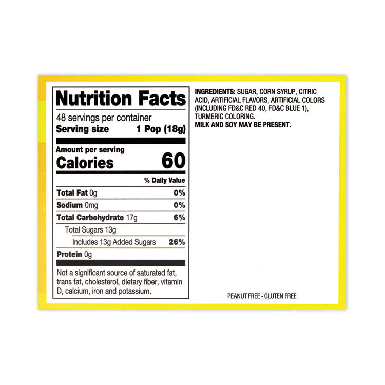 Sweet and Sour Pop, Assorted Flavors, 0.63 oz Individually Wrapped, 48/Carton