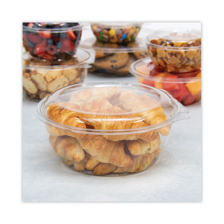 SafeSeal Tamper-Resistant, Tamper-Evident Bowls with Dome Lid, 64 oz, 8.9" Diameter x 4" h, Clear, Plastic, 100/Carton