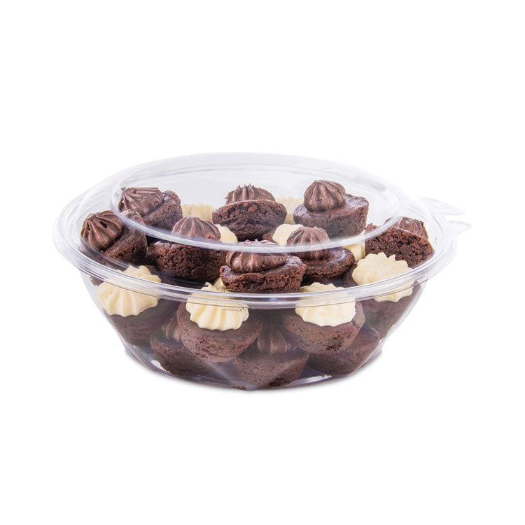 SafeSeal Tamper-Resistant, Tamper-Evident Bowls with Dome Lid, 48 oz, 8.9" Diameter x 3.4" h, Clear, Plastic, 100/Carton