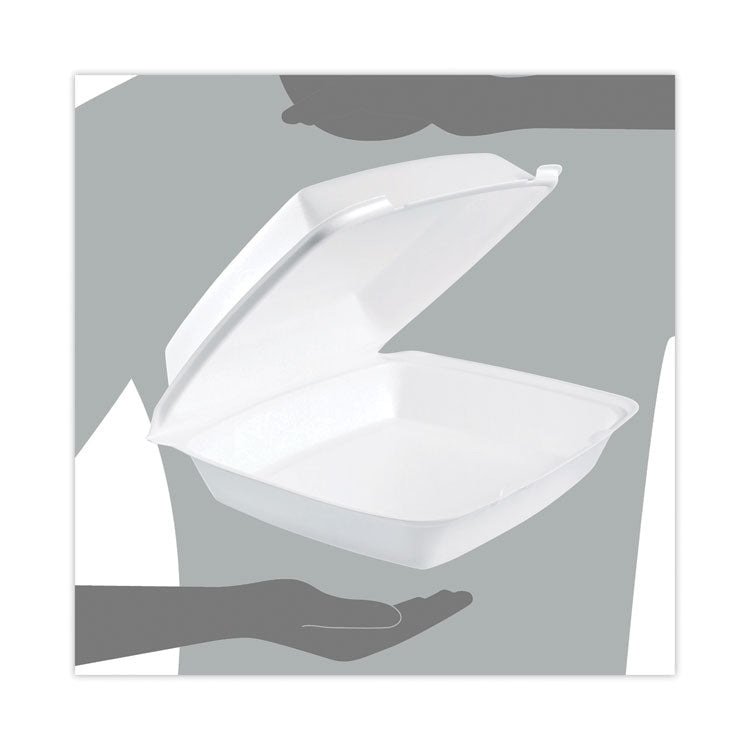 Hinged Lid Carryout Container, 9.5 x 10.33 x 3.5, White, Foam, 100/Bag, 2 Bags/Carton