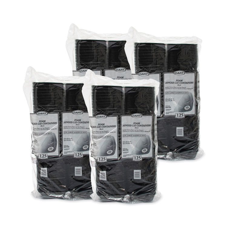 Foam Hinged Lid Containers, Large Sandwich, 6 x 5.9 x 3, Black, 125/Bag, 4 Bags/Carton