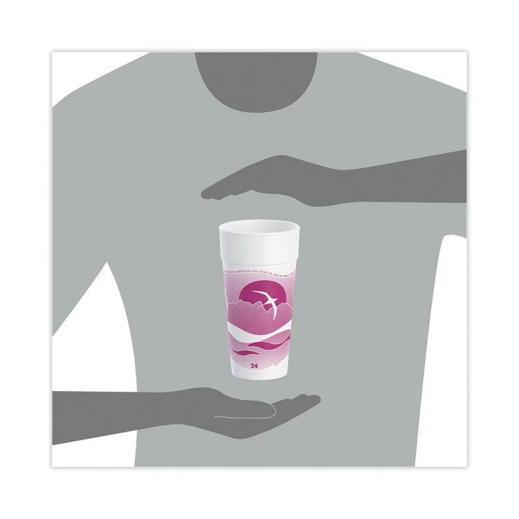 Horizon Hot/Cold Foam Drinking Cups, 24 oz, Mauve, 20/Bag, 25 Bags/Carton