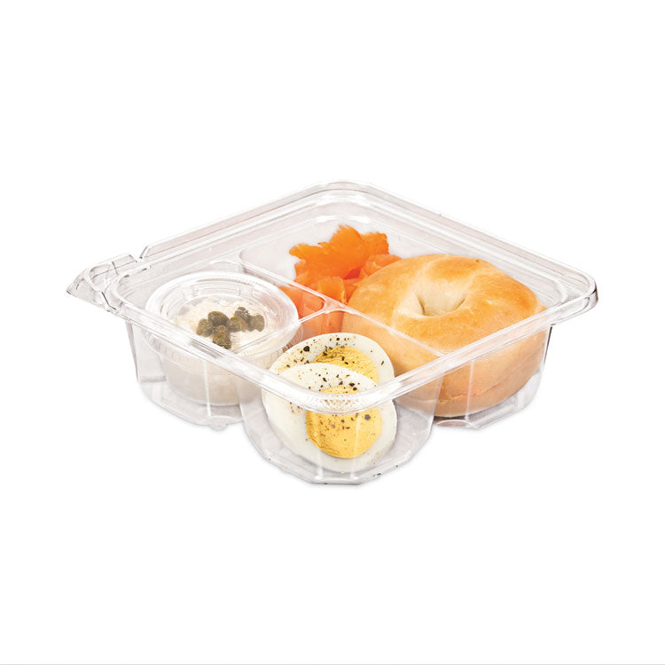 TamperGuard Snack Boxes, 3 Compartments, 6.3 x 6.3 x 2.1, Clear, Plastic, 300/Carton