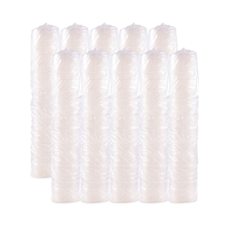 Polystyrene Plastic Flat Straw-Slot Cold Cup Lids, Identification Buttons, Fits 28 oz Cold Cups, Translucent, 960/Carton