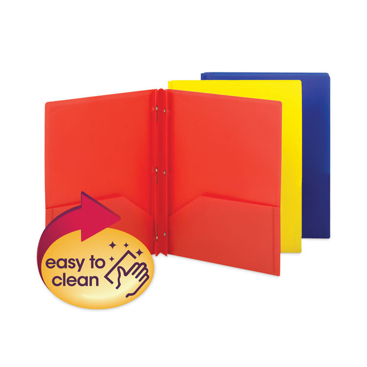 Poly Two-Pocket Folder with Fasteners, Accommodates (130) 11 x 8.5 Sheets, Assorted Colors, 6/Pack