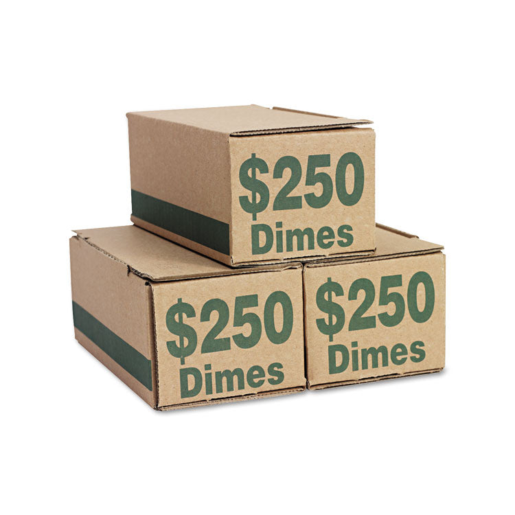 Corrugated Coin Storage and Shipping Boxes, Accommodates $250 in Dimes, 8.06" x 3.31" x 3.19", Green/Kraft, 50/Carton