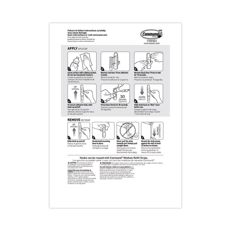 Medium Utility Hooks, Plastic, White, Supports 3 lb, 20/Pack