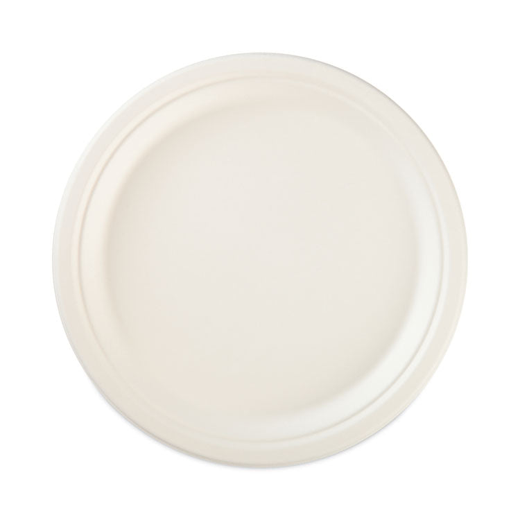 ECOSAVE Tableware, Plate, Sugarcane, 6.75" dia, White, 30/Pack, 12 Packs/Carton