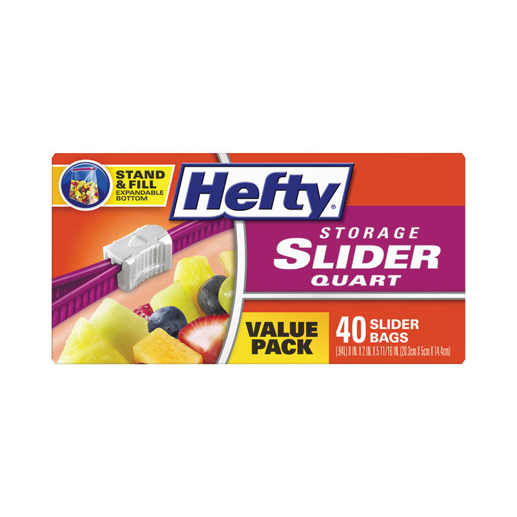 Slider Stand and Fill Food Storage Bags, Quart, 1.5 mil, 8" x 7", Clear, 40 Bags/Box, 9 Boxes/Carton