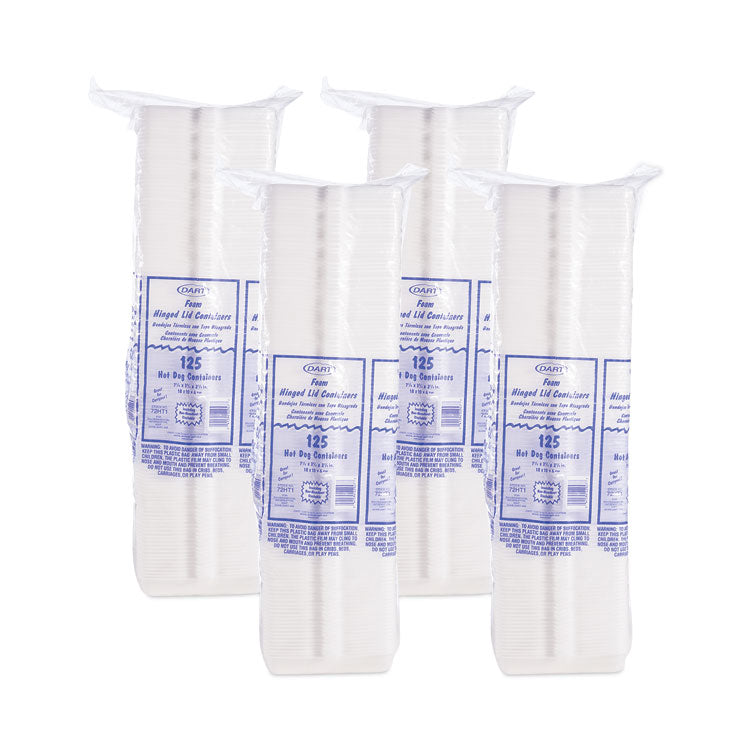 Foam Hinged Lid Container, Hot Dog Container, 3.8 x 7.1 x 2.3, White, 125/Bag, 4 Bags/Carton
