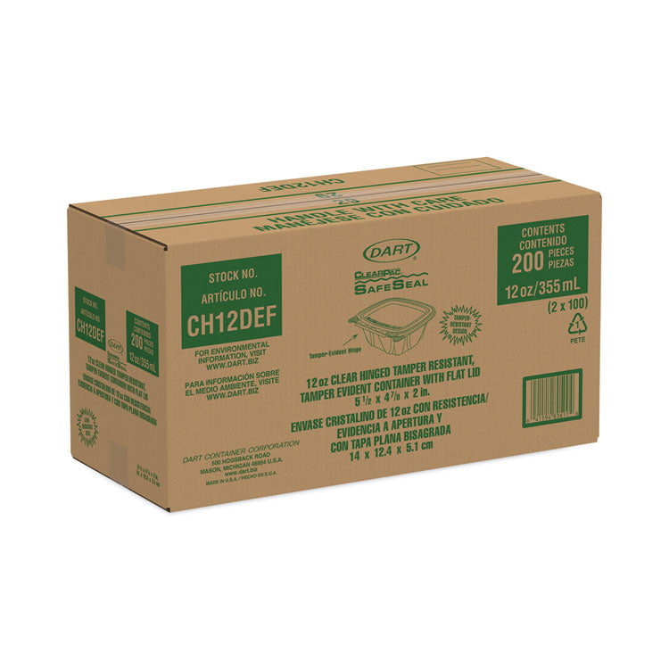 ClearPac SafeSeal Tamper-Resistant/Evident Containers, Flat Lid, 12 oz, Clear, Plastic, 100/Bag, 2 Bags/Carton