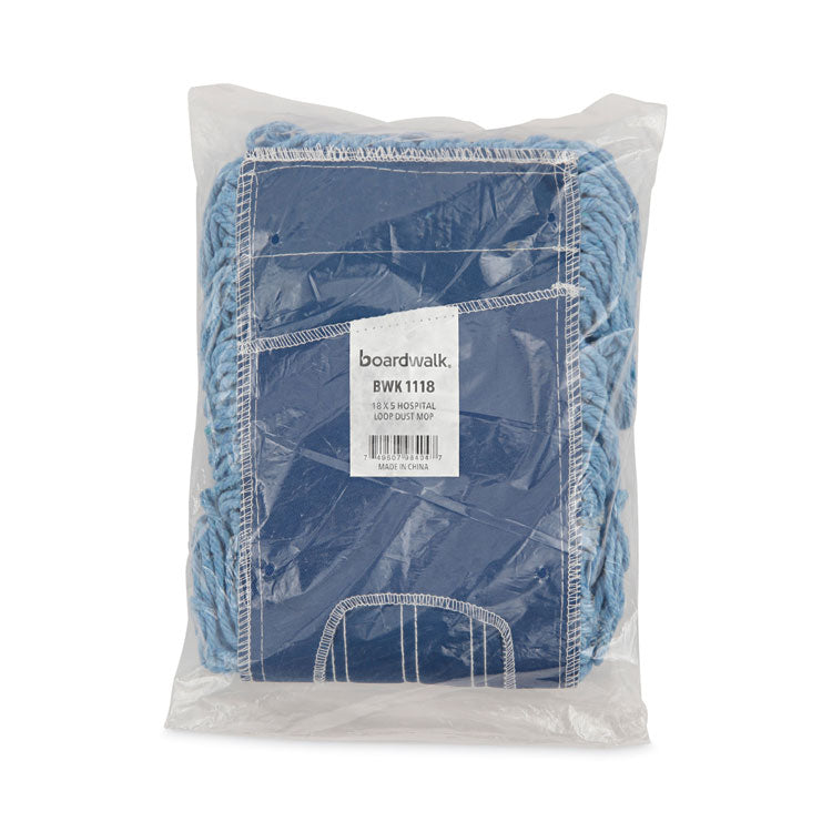 Dust Mop Head, Looped-End, Cotton/Synthetic Fibers, 18 x 5, Blue