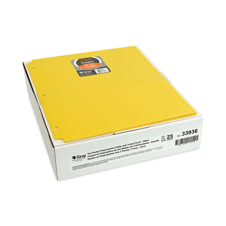 Two-Pocket Heavyweight Poly Portfolio Folder with Three-Hole Punch, Accommodates 11 x 8.5 Sheets, Yellow, 25/Box