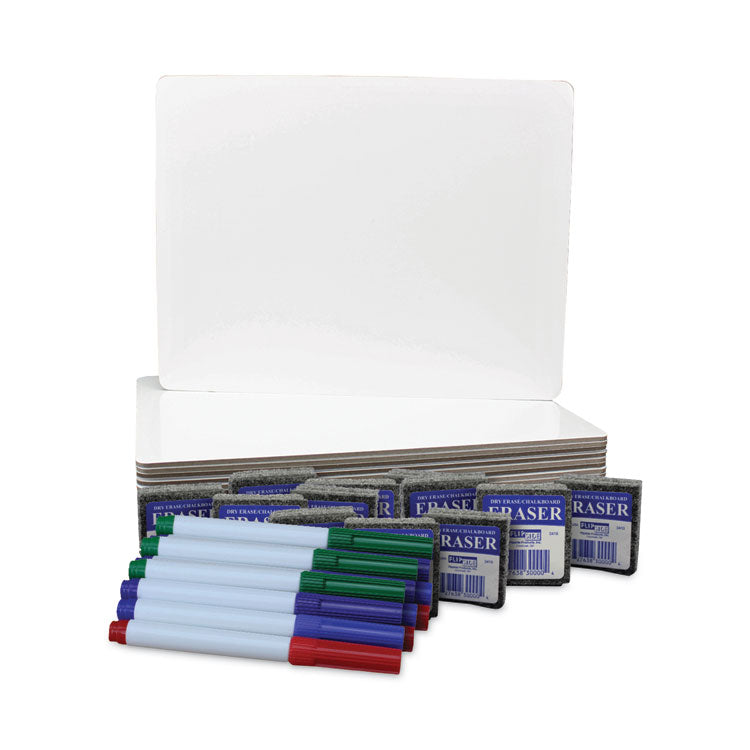 Magnetic Dry Erase Board Set with Assorted Color Markers, 12" x 9", White Surface, 12/Pack