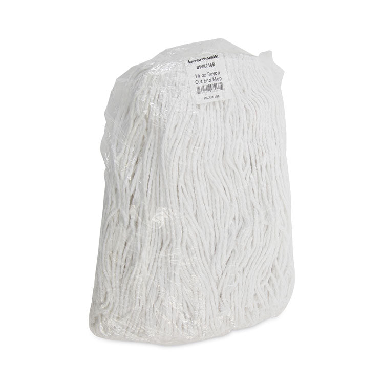Mop Head, Value Standard Head, Rayon Fiber, Cut-End, #16, White, 12/Carton