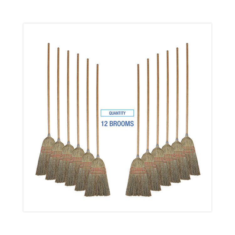 Parlor Broom, Corn Fiber Bristles, 55" Overall Length, Natural, 12/Carton