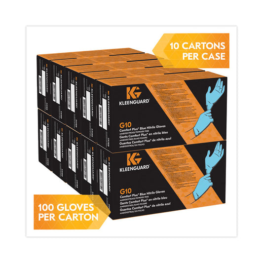 G10 Comfort Plus Blue Nitrile Gloves, Powder-Free, Large, 4 mil Thick, 9.5" Long, Light Blue, 100/Box, 10 Boxes/Carton