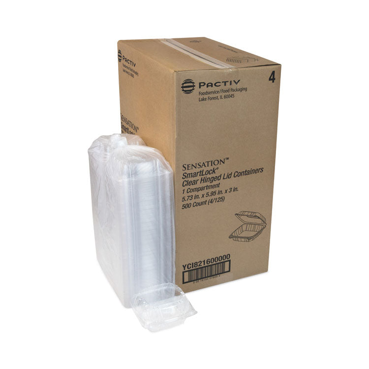 SENSATION SmartLock Hinged Lid Container, 5.7 x 6 x 3.1, Clear, Plastic, 500/Carton