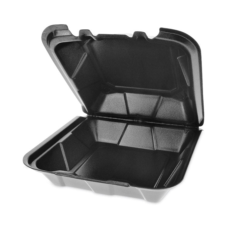 Vented Foam Hinged Lid Container, Dual Tab Lock, 9.1 x 9 x 3.3, Black, 150/Carton