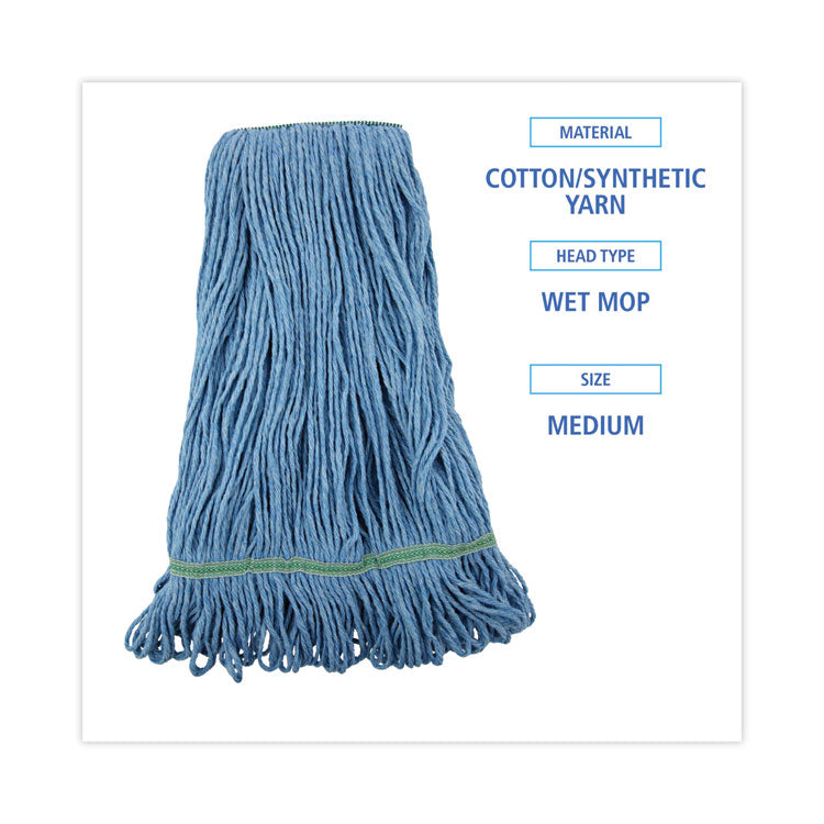 Super Loop Wet Mop Head, Cotton/Synthetic Fiber, 1" Headband, Medium Size, Blue