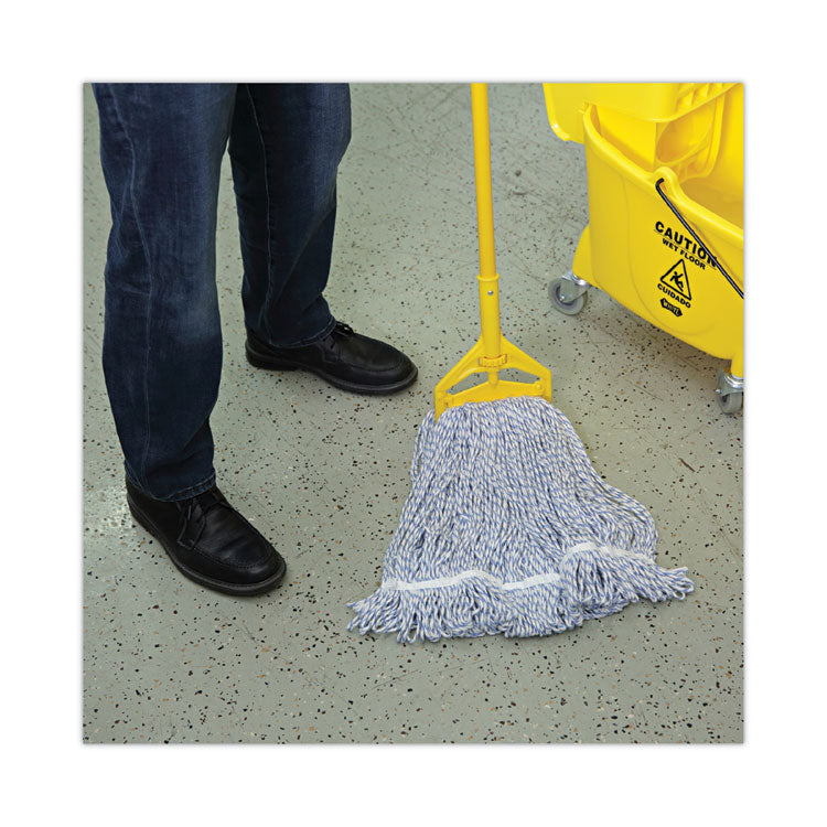 Floor Finish Mop Head, Narrow, Rayon/Polyester, Large, White/Blue Stripes, 12/Carton
