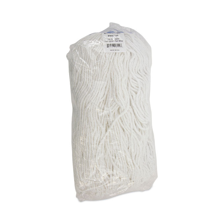 Cut-End Lie-Flat Wet Mop Head, Rayon, 16 oz, White