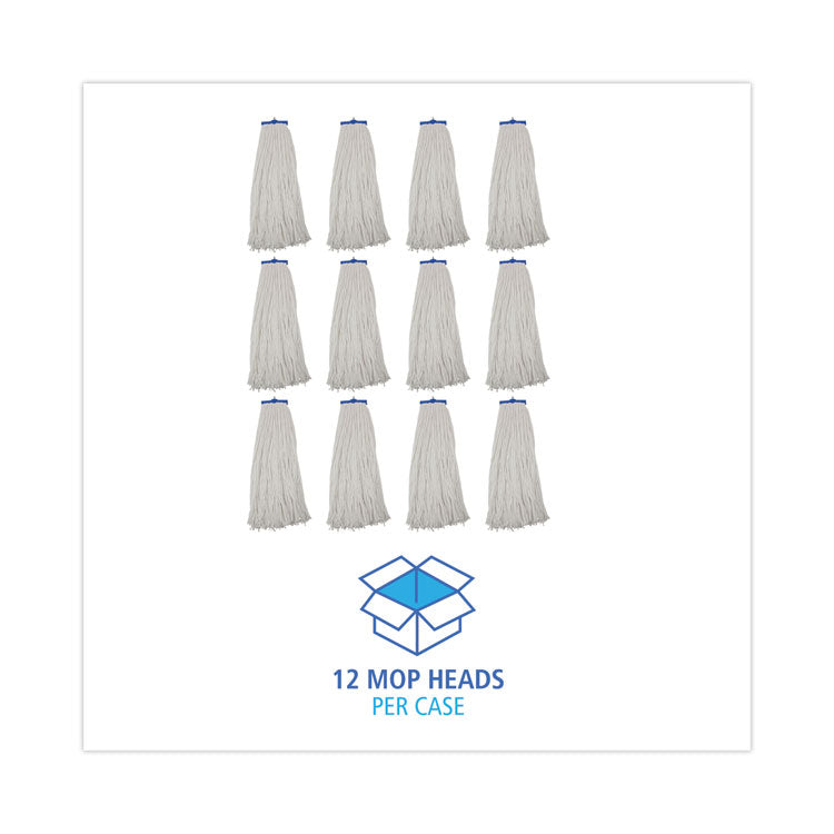 Mop Head, Economical Lie-Flat Head, Rayon Fiber, 32 oz, White, 12/Carton