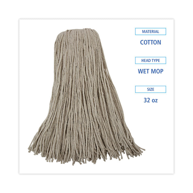 Mop Head, Cotton, Cut-End, White, 4-Ply, 32 oz, 12/Carton