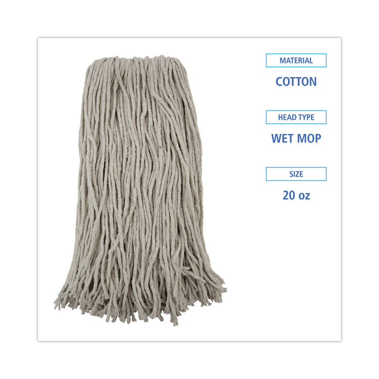 Premium Cut-End Wet Mop Heads, Cotton, 20 oz, White, 12/Carton