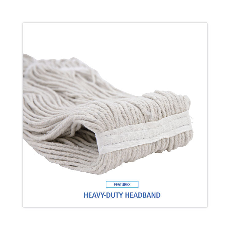 Mop Head, Premium Standard Head, Cotton Fiber, 32 oz, White, 12/Carton