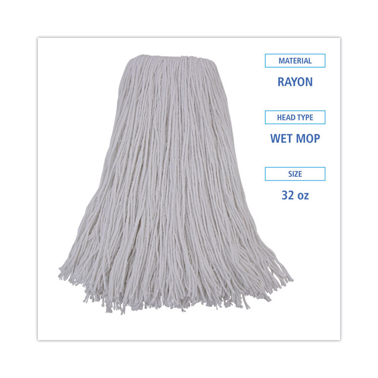 Mop Head, Premium Standard Head, Rayon Fiber, 32 oz, White, 12/Carton