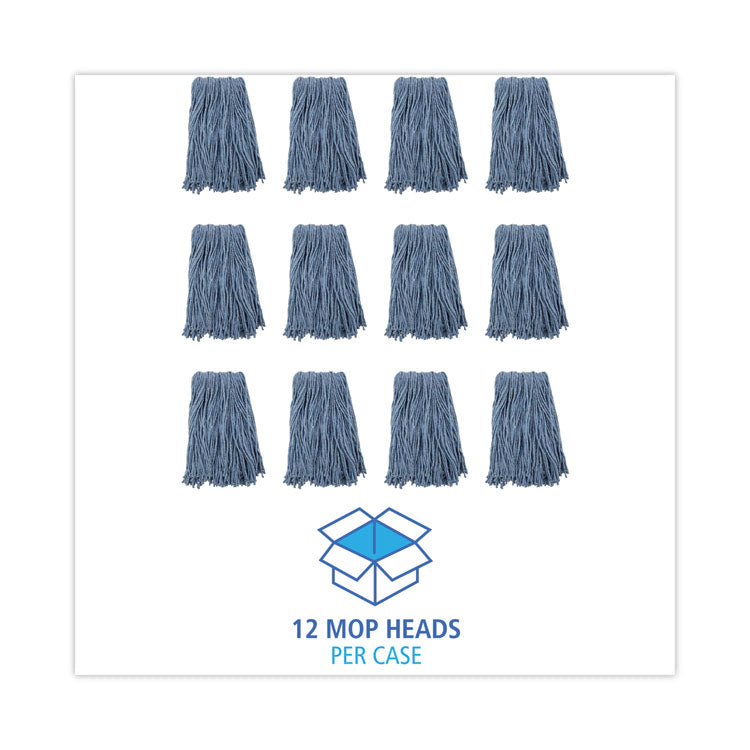 Mop Head, Standard Head, Cotton/Synthetic Fiber, Cut-End, #16, Blue, 12/Carton