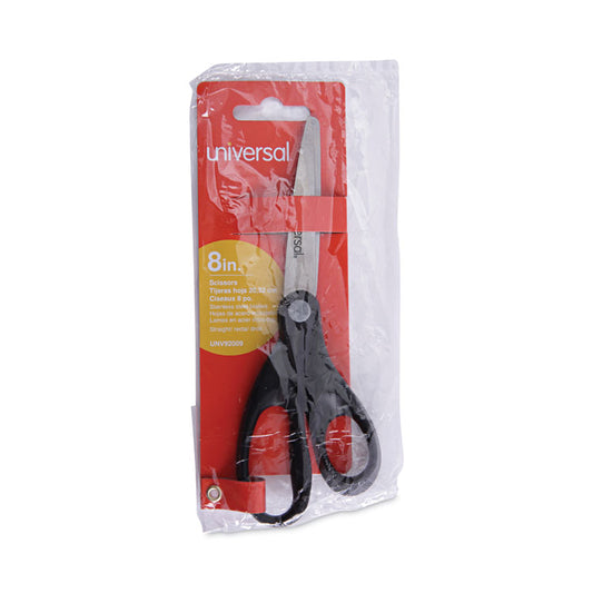 Stainless Steel Office Scissors, 8" Long, 3.75" Cut Length, Straight Black Handle (Each)