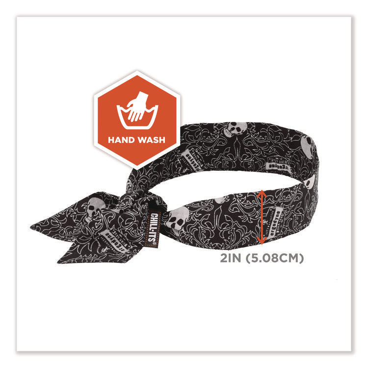 Chill-Its 6700 Cooling Bandana Polymer Tie Headband, One Size Fits Most, Skulls